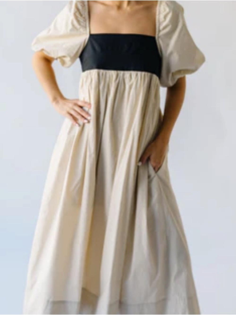 Piper & Scoot Ambreen Puff Sleeve Maxi Dress in Beige and Black (Size XXL)